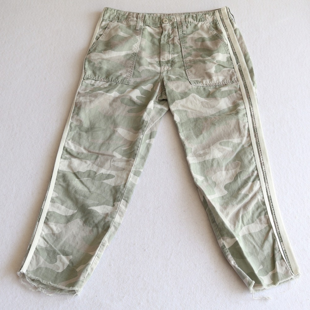Mother Camo Side Stripe Utility Pants Frayed Hem Green Camouflage Size 29